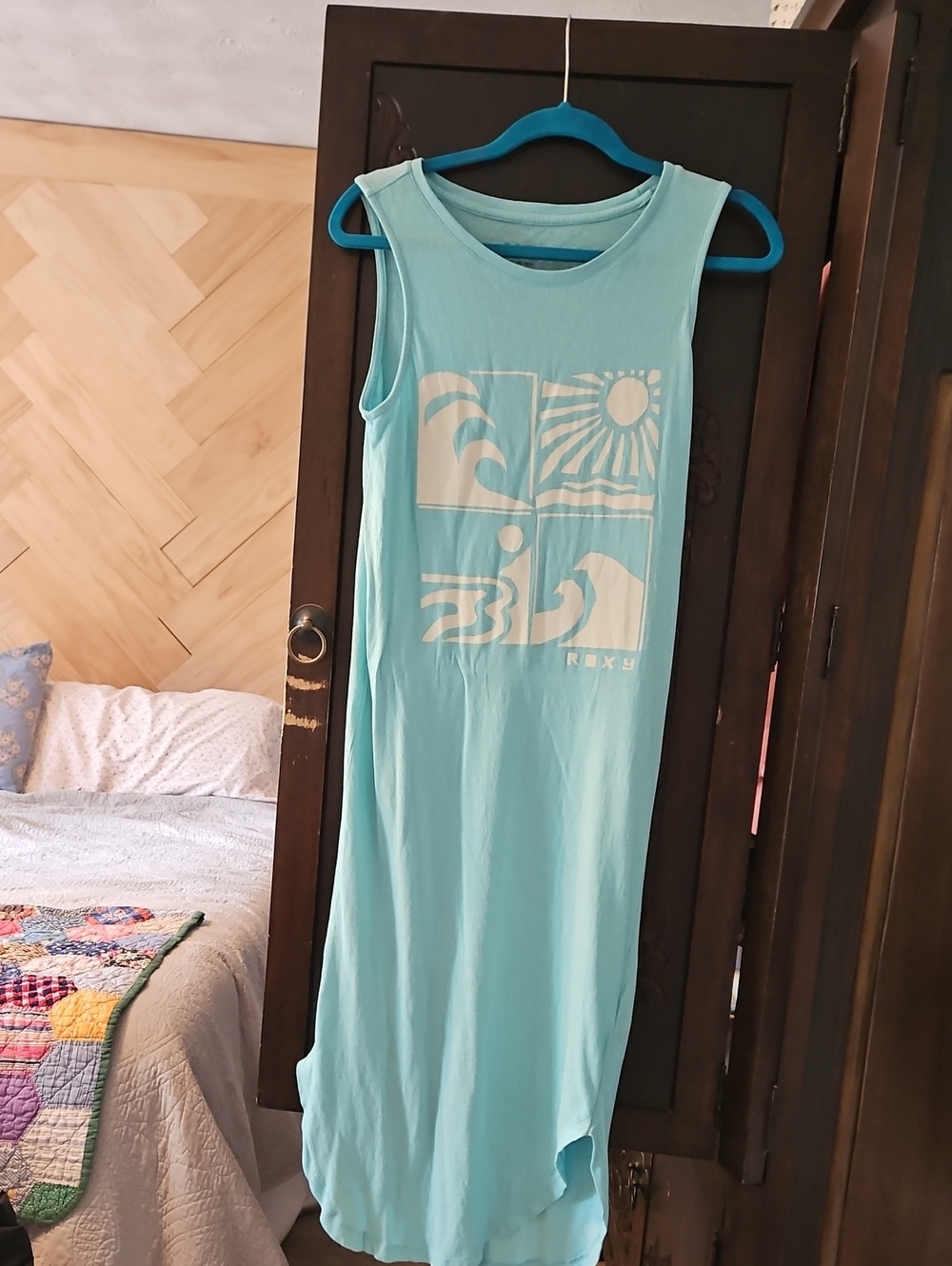Roxy Aqua Blue Graphic Maxi Dress